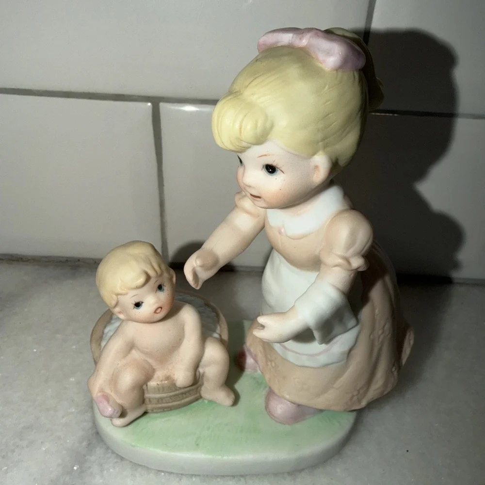 HOMCO Porcelain Bath Time Mom Boy #1450 Home Interiors Vintage Retired Parenting